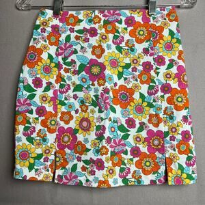 Y2K Love on a Hanger Floral Mini Skirt 1 Multi Mod Hippie 70 Flower Power Cotton